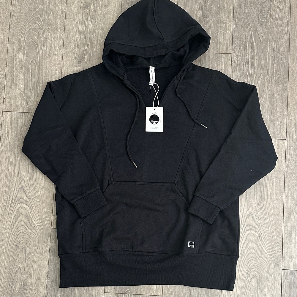 NWT Daily Practice by Anthropologie V-Neck Hoodie Sweatshirt Tunic Black Small